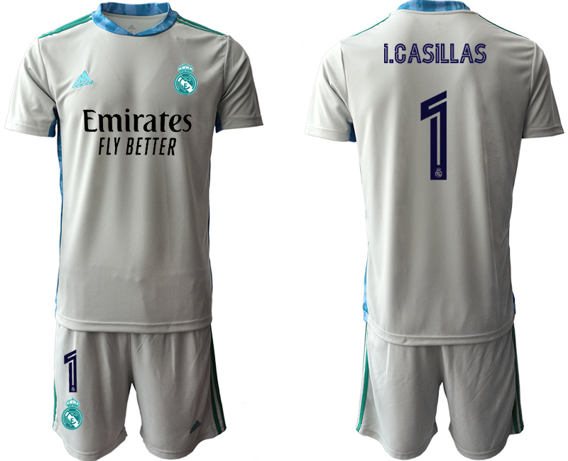 Men 2020-2021 club Real Madrid grey goalkeeper #1 Soccer Jerseys->real madrid jersey->Soccer Club Jersey